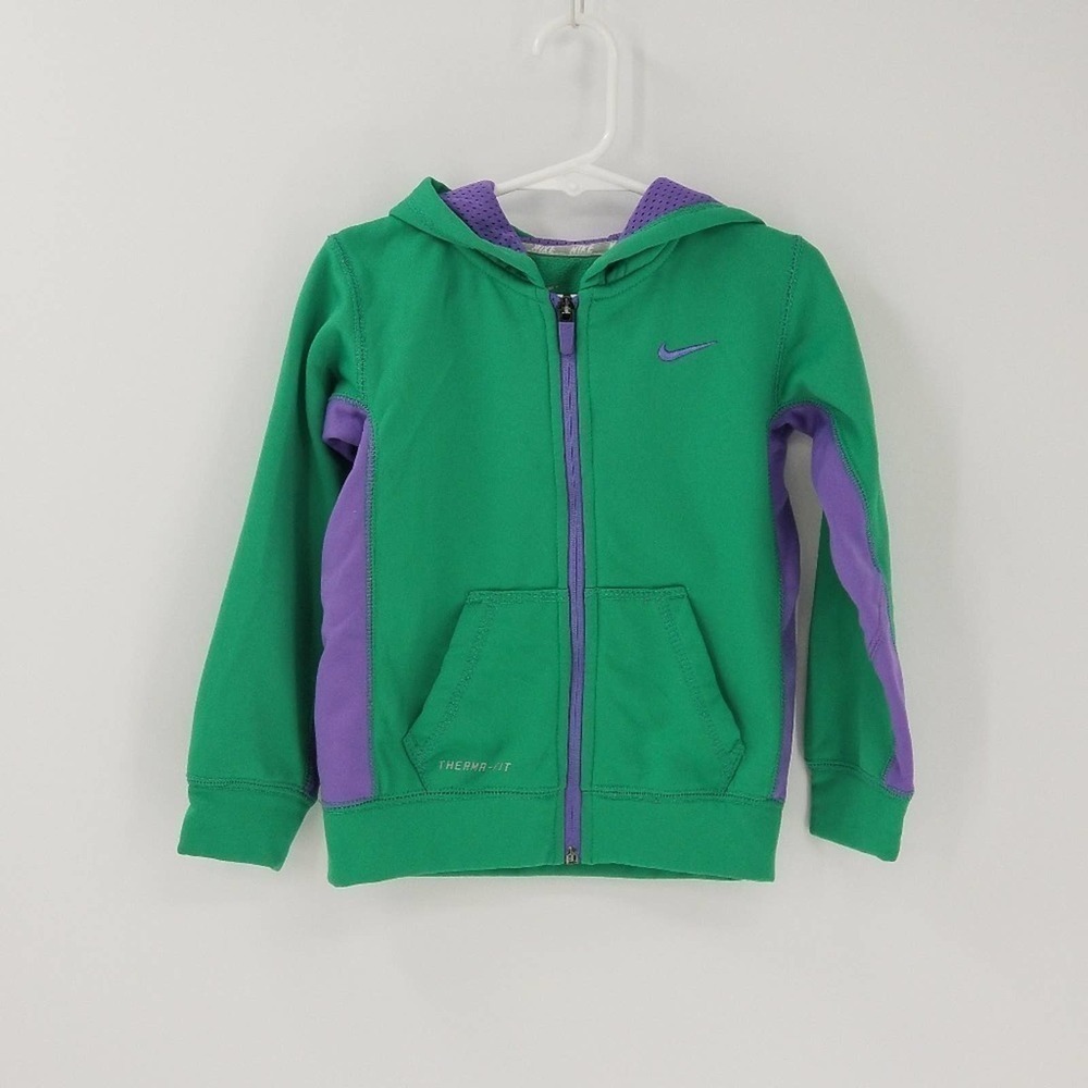 Nike Hoodie Sweatshirt Jacket Size 4 Therma-Fit Zip Up Kangaroo Pocket Green
